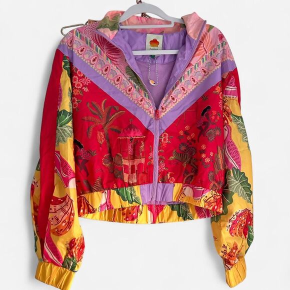 Farm Rio Mixed Scarves Windbreaker Jacket Multicolor Patchwork Maximalist SMALL - Picture 5 of 8